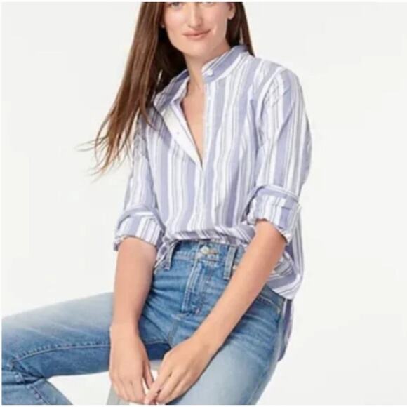 J. Crew Band Collar Cotton Tunic in Mixed Stripes Size 4 - Picture 1 of 9